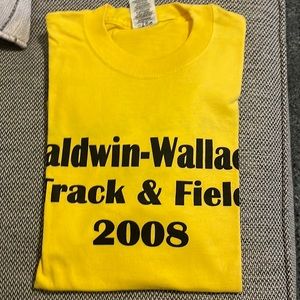 Baldwin Wallace College black and yellow track and field shirt.